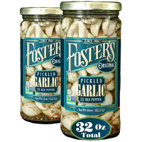 Foster's Pickled Garlic Cloves- Original- 16Oz (2 Pack)- Pickled Garlic In A Jar With Red Pepper - Traditional Pickled Vegetable Recipe For 30 Years - Gluten Free, Fat Free, No Preservatives