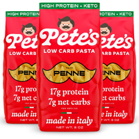 Pete's Pasta 3 Pack Penne Noodles Pasta 8Oz - 7G Low Carb Pasta - 17G High Protein Pasta - Authentic Italian Keto Pasta Noodles - Healthy Low Calorie Penne Pasta - Wheat Pasta Imported From Italy