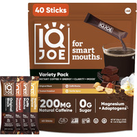 Iqjoe Instant Mushroom Coffee Packets With Lions Mane And Magtein Magnesium L-Threonate - New Variety Pack - Clarity And Mood Enhancing - Sugar Free, Keto, Vegan - 200Mg Natural Caffeine - 40 Count