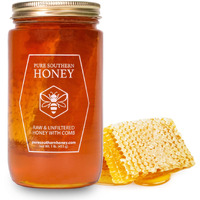 1 Lb. 100% Raw & Unfiltered Gallberry Honey With Comb - American Made By Pure Southern Honey