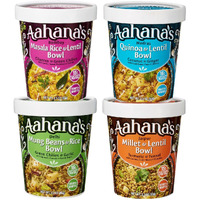 Aahana's Lentils (Dal) & Rice Bowls (Kitchari) Prepared Meals- Ready To Eat Meals, Vegan, Gluten-Free, Plant Based Food- High Protein, Just Add Water Meals - Indian Food With Ayurveda Principles- 4 Pack