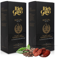 Rich Gano Reishi Mushroom Coffee - (2 Boxes Of 30 Sachets) Black Coffee With Ganoderma Extract - All Natural Vegan Friendly Instant Coffee Packets - Zero Jitters Immune Support
