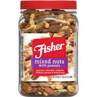Fisher Snack Mixed Nuts With Peanuts, 24 Oz Almonds, Cashews, Filberts, Pecans, Brazil Nuts,