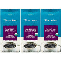 Teeccino Dandelion Dark Roast Herbal Coffee - Caffeine-Free Coffee Alternative With Prebiotics, Gluten Free, Acid Free, Organic - 10 Oz (Pack Of 3)