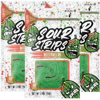 Sour Strips Flavored Sour Candy Strips, Deliciously Sour Chewy Candy Belts, Vegetarian Candies, 3 Pack (Watermelon (3-Pack))