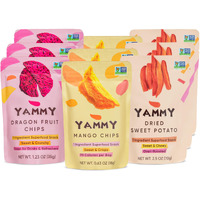 Yammy 1 Ingredient Superfood Snack (Variety Pack), Healthy Dried Sweet Potato Sticks, Mango Crisps, Dragon Fruit Chips, Exotic Like Freeze Dried Fruit, Low Calorie, Gluten Free, Vegan (Pack Of 9)