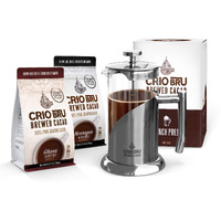 Crio Bru Welcome Starter Kit (2 10Oz Bags + French Press) | Natural Healthy Brewed Cacao Drink | Great Substitute To Herbal Tea And Coffee | 99% Caffeine Free | Keto Honest Energy Brew And Enjoy Hot Or Iced