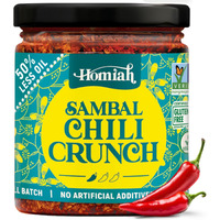 Homiah Sambal Chili Crunch, 6Oz - Less Oil Low Sodium Gluten Free Vegan, Sambal Oelek Chili Paste, Crispy Chili Crunch Topping With Seaweed - Mild