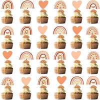48 Pcs Boho Rainbow Party Cupcake Toppers For Boho Rainbow Birthday Party Decorations