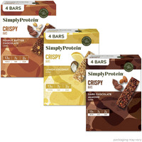 Simply Protein - Crispy Bars Variety Pack, 3 Flavors - Plant Based Protein Bars, Protein Snacks - 13G Protein, 2G Sugar, 7G Fiber - Vegan, Gluten Free, Non Gmo, Kosher - 12 Bars, 3 Boxes