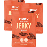 Moku Plant-Based Mushroom Jerky, Original Flavor (3 Pack) Vegan Beef Jerky, Gluten Free, Soy-Free, Non-Gmo Vegan Snacks, Vegan Meat No Artificial Sweetener Vegan Food, Healthy Snacks, 2.0 Oz Ea