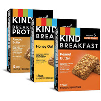 Kind Breakfast Bars, Variety Pack, Honey Oat, Almond Butter, Peanut Butter, Healthy Snacks, Gluten Free, 18 Count