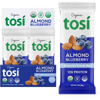 Tosi Almond Blueberry Protein Bars, Plant Based With Nuts, Gluten-Free Crunchy Snacks, Vegan, Organic, Flax & Chia Seeds, Soy-Free,Omega 3S, 12G Protein, 2.4 Oz, 12-Pack