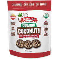 Jennies Organic Coconut Bites With Cranberries, Goji, Chia Seeds, & Chocolate 24Oz | Gluten Free | Peanut Free | Dairy Free | Individually Wrapped