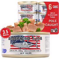 Pole Caught Wild Albacore Tuna Fish, By American Tuna, No Salt Added | (6) 3.5 Oz Cans | Sustainably Harvested, Dolphin Safe, Ocean Caught, And Produced In The Usa!