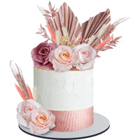 28 Pcs Boho Cake Topper Decorations Vintage Artificial Rose Flowers Leaves For Cake Decorating Kit Dried Faux Flower Decor For Bohemian Wedding Bridal Baby Shower Birthday Party Supplies (Rose Gold)