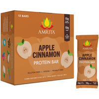 Amrita Apple Cinnamon Vegan Protein Bars - Peanut/Dairy Free, Soy & Gluten Free - 15G Of Plant Based Protein Bars - High Fiber, Low Sugar Meal Replacement Bar - Breakfast Bars - High Protein Bars