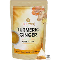 Brewix, Turmeric Ginger Herbal Tea Bags (20 Pyramid Tea Bags) Real Ingredients From India, Naturally Caffeine Free | Pure Herbal Blend | Packed In Resealable Ziplock Pouch