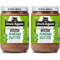 Once Again Organic Crunchy Almond Butter, 16Oz - Lightly Toasted - Salt Free, Unsweetened - Usda Organic, Gluten Free Certified, Peanut Free, Vegan, Kosher, Paleo - Glass Jar (2 Pack)