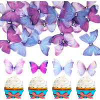24Pcs Lively 3D Butterfly Cupcake Toppers Double Layer Butterfly Decorations For Girls Women's Happy Birthday Wedding Party Cake Wall Party Food Decorations Purple