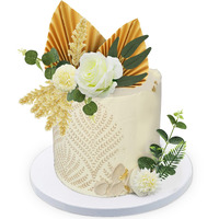 Lukinuo 16Pcs Boho Cake Topper Decoration Flower Cake Topper Gold Palm Leaves Cake Decoration White Rose Carnation Eucalyptus Willow Leaves Cake D  Cor For Bohemian Birthday Wedding Bridal Baby Shower