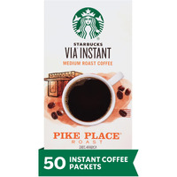 Starbucks Via Instant Coffee, Medium Roast Coffee, Pike Place Roast, 100% Arabica, 1 Box (50 Packets)
