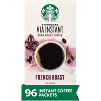 Starbucks Via Instant Coffee, Dark Roast Coffee, French Roast, 100% Arabica, 12 Boxes (96 Packets)