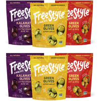 Freestyle Snacks Olive Snack Packs - Fresh Pitted Kalamata & Green Olives, Jumbo-Sized, Grown In Greece, Salty Snack, All Natural, Non-Gmo, Paleo, Sugar-Free, Keto Snacks - Variety Pack, 4Oz (6 Pack)