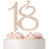 18 Cake Topper - Premium Rose Gold Metal - 18Th Birthday Party Sparkly Rhinestone Decoration Makes A Great Centerpiece - Now Protected In A Box