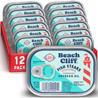 Beach Cliff Wild Caught Fish Steaks In Soybean Oil, 3.75 Oz Can (Pack Of 12) - 17G Protein Per Serving - Great For Pasta & Seafood Recipes