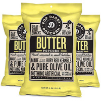 Pop Daddy Flavored Popcorn Gourmet | Butter Flavor Popped Popcorn | Hand Seasoned Ruby Red Kernels Gluten Free Healthy Popcorn Snacks | 5Oz Popcorn Individual Bags | 3 Pack Popcorn Bag