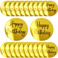 Blulu 20 Pieces Acrylic Cake Toppers Acrylic Mirror Cupcake Disc Acrylic Birthday Cupcake Topper Round Topper Circle Engraved Disc For Diy Cupcake Decoration (Gold)