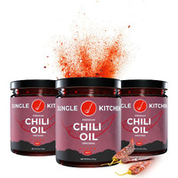 Jungle Kitchen Spicy Crunchy Garlic Chili Oil Vegan & Gluten-Free - Spicy Chili Crisp- Crunchy Garlic Chilli Oil Spicy Great Sauce & Toppings For Meats, Stir Fry, Vegetables - 6Oz - 3 Pack