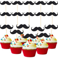50 Pieces Mustache Cupcake Toppers Mustache Birthday Cake Topper Black Glitter Mustache Dessert Toppers For Baby Shower Kid's Birthday Party Decorations
