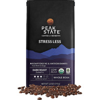Peak State Coffee With Benefits - Mushroom Coffee Organic Coffee Beans - Stress Less Dark Roast Adaptogen Coffee With Reishi & Chaga - Low Acid Coffee - Mold Free, Mycotoxin Free,Vegan, Paleo, Dairy Free, Gluten-Free, Non-Gmo (12 Oz Bag, Whole Bean - $1.13/Cup)