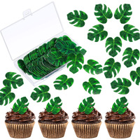 Arreinz 96 Pieces Tropical Palm Leaf Butterfly Cupcake Toppers White Pinion Cake Toppers Green Leaves Cake Decorations For Hawaii Theme Party Summer Decoration Birthday Supplies (Palm Leaf)