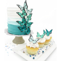 Sugar Robot Inc. Edible Butterflies Ombre Monarchs Made In The Usa Premium Crafted - Cake And Cupcake Toppers, Decoration (Turquoise)