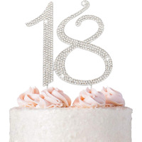 18 Cake Topper - Premium Silver Metal - 18Th Birthday Party Sparkly Rhinestone Decoration Makes A Great Centerpiece - Now Protected In A Box