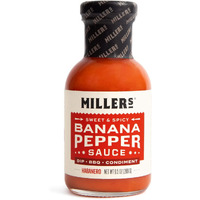 Miller's Banana Pepper Habanero Hot Sauce, Sweet Spicy Banana Pepper Sauce - Best Use For Grilled Meats, Bbq Rub, Chicken Wing, Sandwich 9.5 Oz