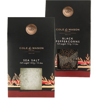 Cole & Mason Gourmet Spice Refill Box - Pairs Well With Chicken, Beef, Pork & More - Salt & Peppercorn Refill For Salt & Pepper Mill Grinder - Sea Salt & Black Pepper 15.9 Oz Box Set