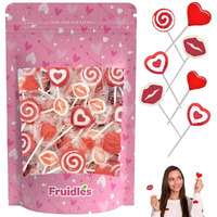 Fruidles Valentine's Lollipop Party Mix, Hearts, Lips N' Swirls Mixed Fruit Flavor Assortment, Individually Wrapped Assorted Half-Pound