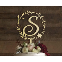 Kiskistonite Initials S Cake Topper, Monogram Cake Topper S, Rustic Wedding Cake Topper, Wreath Letter S Cake Topper, Mirror Gold Wedding Cake Decoration