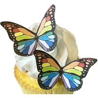 Sugar Robot Inc. Edible Butterflies Small Premium Crafted Made In The Usa Cake And Cupcake Toppers, Decoration (Rainbow Monarch)