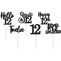 36Pcs 12Th Birthday Cupcake Toppers Hello 12 Sweet 12 Twelve Cake Decorations Level 12 Unlocked Birthday Cupcake Picks For 12Th Birthday Party Cake Decorations Supplies Black