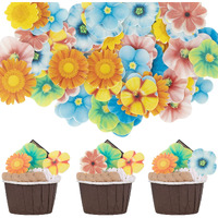 Gyufise 80Pcs Edible Flowers Cake Decorations Beautiful Flowers Cupcake Toppers Cake Toppers For Wedding Cake Birthday Party Food Decoration Mixed Size & Colour