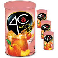4C Powdered Drink Mix Cannisters, Peach Tea 3 Pack, 28 Quarts, Family Sized Cannister, Thirst Quenching & Refreshing Flavors