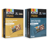 Kind Minis, Variety Pack. Contains 1 Caramel Almond & Sea Salt, And 1 Dark Chocolate Nuts & Sea Salt, Low Calorie, Gluten Free, Low Sugar, Healthy Snacks, Ilios Packaging. [20 Bars]