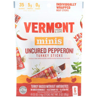 Vermont Uncured Pepperoni 0.5 Ounce Turkey Sticks, 6 Count Per Pack - 8 Per Case.8