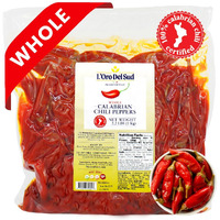 Whole Calabrian Chili Peppers In Oil, 2.2 Lb / 1 Kg (900 Gr Drained), 100% Certified Authentic, Cryovac, Authentic Chilies From Calabria, Spicy And Savory Taste, Product Of Italy, Bulk, Foodservice, Resturant Size, L'Oro Del Sud