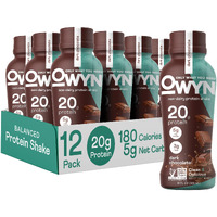 Owyn Plant Based Protein Shake From Organic Pumpkin Seed, Flax, Pea Blend, Prebiotic Supplement, Superfood Greens, All-In-One Nutrition, 20G Vegan Gluten & Soy-Free (Dark Chocolate, 12 Pack)